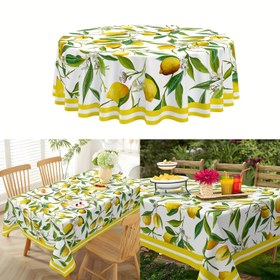 Resim 1 adet Limon Masa Örtüsü - Canlı Sarı ve Yeşil Çiçek Deseni, Polyester Dikdörtgen Masa Örtüsü Ev Mutfak, Yemek Odası ve Parti Dekoru için, Şükran Günü ve Yaz Kutlamaları için Mükemmel, Şükran Günü Masa Dekoru | Canlı Masa Örtüsü | Dayanıklı Masa Örtüsü, Limon Mutfak Dekoru 