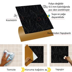 Resim Tink Kendinden Yapışkanlı Siyah Mermer Desenli Pvc Karo 30X30 cm (56 Adet) 5m2 