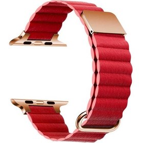 Resim Nihcase iOS Watch 10 Serisi Uyumlu 46mm Kordon Strap Metal Toka Pu Deri Krd78 Kırmızı 
