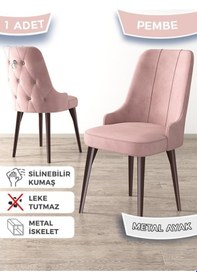 Resim Canisa Newa Serisi, 1.sınıf Babyface Kumaş Kahve Metal Ayaklı Gümüş Halkalı, 4 Adet Pembe Sandalye Sandalye Pembe Ayaklar Kahve 