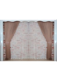 Resim Açık Kahve Renk Fon Kadife Perde Çift Kanat 1/3 Sık Pileli Dikim V-10 Açık Kahverengi 