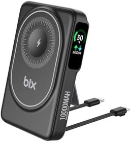 Resim Bix TPB16 10000 mAh OLED Ekranlı Manyetik Kablosuz Powerbank 20W PD Hızlı Şarj ve 15W MagSafe Siyah 