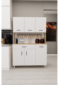 Resim Zimbal Çok Bölmeli Dekoratif Mutfak Dolabı Atlantik Çam-beyaz Beyaz Kapak 