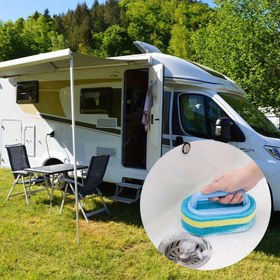 Resim Tekne, Mutfak ve Banyo için 3'ü 1 Arada Çok Amaçlı Temizlik Fırçası - Dayanıklı PVC, Mavi, Bulaşık ve Yüzeyler için Manuel Dezenfeksiyon Süngeri 