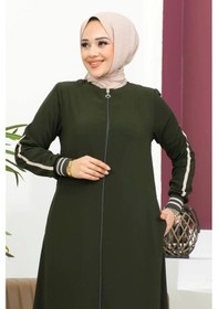 Resim Ribanalı Bilek Şerit Detaylı Tesettür Ferace - Haki / F0122 Haki 