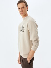 Resim Bisiklet Yaka Pamuk Karışımlı Şardonlu Baskılı Sweatshirt 