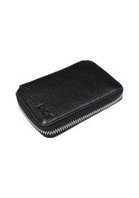 Resim Diga Hakiki Deri Siyah Unisex Fermuarlı Mini Cüzdan 