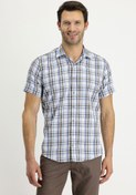 Resim Orta Kahve Kısa Kol Slim Fit Dar Kesim Ekose Pamuklu Gömlek Kigili