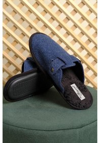 Resim Kışlık Keçe Toka Detaylı Kürklü Erkek Ev Terliği 001 