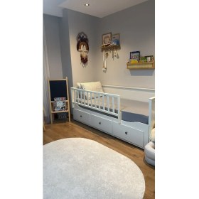 Resim 120X50 Yatak Kenarına Geçmeli, Divan Hemnes Uyumlu Beyaz Yatak Bariyeri, Trabzan, Korkuluk 