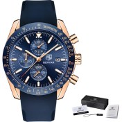 Resim Hanyang Silico Altın Mavi B Benyar Erkek Saatler Marka Lüks Silikon Kayış Su Geçirmez Spor Kuvars Chronograph Askeri Izle Erkekler Saat Relogio Masculino (Yurt Dışından) 