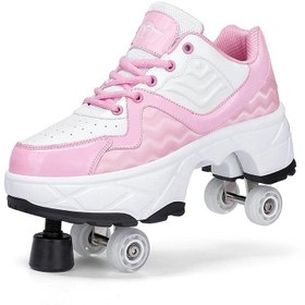 Resim Fren Modüllü Tekerlekli Ayakkabı | Kaykay Ayakkabı | Paten Ayakkabı - Pembe B / 