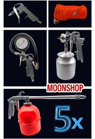 Resim Genel Markalar 5 Parça Full Set Havalı Alet Seti Boya Tabancası Ve Sprel Hava Hortumları Jaklı Set 