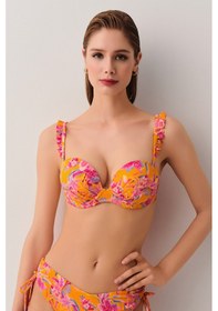 Resim Suwen Jungle Dolgulu Straplez Bikini Üst Sb25190648648 Turuncu Desenli 