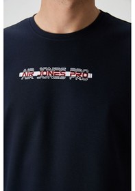 Resim Air Jones Tommy Life Lacivert Pamuklu Kalın Yüzeyi Dokulu Oversize Fit Baskılı Erkek T-shirt - 88365 Lacivert 
