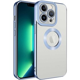 Resim Case 4U iPhone 13 Pro Max Kılıf Kamera Lens Korumalı Şeffaf Renkli Logo Gösteren Parlak Omega Kapak Açık Mavi 