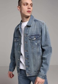 Resim Regular Fit Düğmeli Astarsız Erkek Light İndigo Denim Ceket Colin's