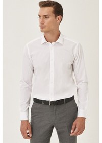 Resim AC&Co / Altınyıldız Classics Erkek Beyaz Ütülemesi Kolay Slim Fit Dar Kesim Klasik Yaka Pamuklu Gömlek Beyaz 