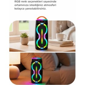 Resim Torima Bluetooth Hoparlör Mikrofonlu Kumandalı Rgb Işıklı Tws Speaker D36 Siyah 
