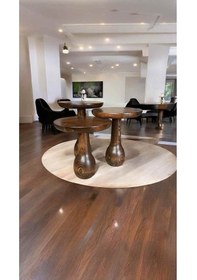 Resim Ahşap Mantar Sehpa 3 Lü Set Ceviz Renk Masif Doğal Zigon Ve Fiskos Sehpa Takımı Ceviz 