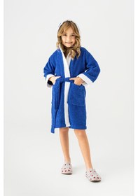 Resim Soley Pueri %100 Pamuklu Unisex Çocuk Bornozu Saks Mavi 