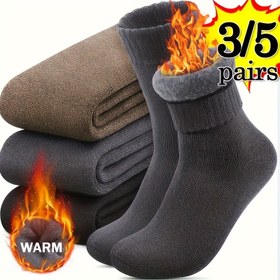 Resim 3/5 Çift Erkek & Kadın Kışlık Sıcak Termal Çorap - Ekstra Kalın Peluş Kış Çorapları, Termal Yalıtım, Kaymaz Tutuş, Soğuğa Dayanıklı Orta Uzunlukta, Nefes Alabilir & Nem Emici, Sadece Elde Yıkanır - Kayak, Kamp için İdeal 