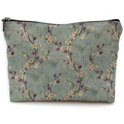 Resim Vintage Makyaj Çantası, Yeşil Retro Kozmetik Çanta Kadınlar İçin Retro Çiçek Desenli Coquette Estetik Makyaj Çantaları, Vintage Yeşil Kozmetik Çantası 