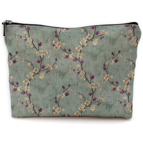 Resim Vintage Makyaj Çantası, Yeşil Retro Kozmetik Çanta Kadınlar İçin Retro Çiçek Desenli Coquette Estetik Makyaj Çantaları, Vintage Yeşil Kozmetik Çantası 