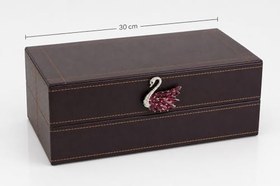 Resim Koyu Mor Kuğu Süslemeli Deri Dekoratif Saklama Kutusu, 30x22x12 cm, Dikişli Tasarım 