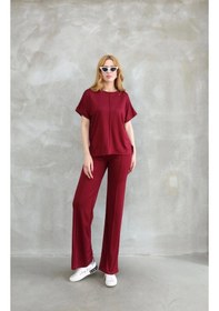 Resim Nova Bazaar Osy Modal Yumuşak Dokulu Kumaş Bisiklet Yaka Kısa Kollu Takım - Bordo Bordo 