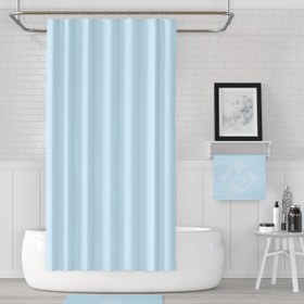 Resim Mavi Banyo Perdesi Yerli Üretim 180X200 cm Duş Perdesi 12 Plastik C-Halka Hediyeli Banyo Perdeleri 