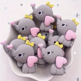 Resim 6 adet Reçine Karikatür Sevimli Fil Flatback Hayvan Kabartma Figürleri, Ev Dekorasyonu DIY Yay Scrapbook Anahtarlık Aksesuarları El Sanatları, Ev Dekorasyonu, Oda Dekoru 