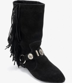 Resim Luvishoes Luvi Shoes Selora Siyah Süet Püsküllü Hakiki Deri Tokalı Kadın Western Bot Siyah Süet 