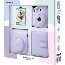 Resim Fujifilm Instax Mini 12 Lila Fotoğraf Makinesi Seti – 10'lu Film, Kare Albüm, Deri Kılıf, Paralaks Düzeltme, Otomatik Flaş 
