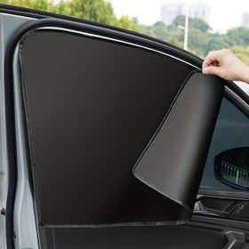 Resim 4 Adet Manyetik Araba Pencere Güneşlikler - Güçlü Mıknatıslı Evrensel Uyum, Isıya Dayanıklı UV Koruma, Yaz Güneşi ve Mahremiyet için Çizgili Tasarımlı Hafif Polyester 