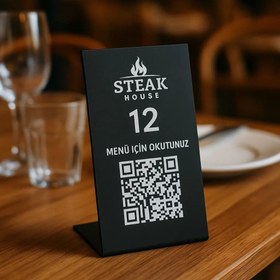 Resim QR Kod Menü Standı | Restoran, Kafe ve Otel Masaları İçin Karekod Çözümü - Siyah / 30 / 10x5 cm 