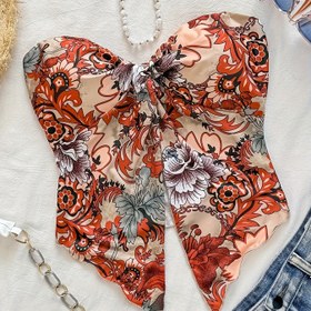 Resim Boho Şık Çiçek Baskılı Tüp Üst Kadınlar İçin - Önü Bükülmüş, Asimetrik Etek Kırpma Yelek, Yaz & Plaj Gezileri İçin Mükemmel, Günlük Giyim Yeleği|Çiçek Baskılı Üst|Polyester Spandex Karışımı 