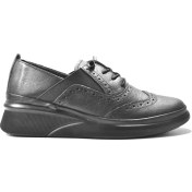 Resim Beety 419-01 Hakiki Deri Siyah Lastikli Ortopedik Oxford Kadın Iş Ayakkabı 