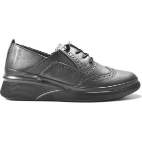 Resim Beety 419-01 Hakiki Deri Siyah Lastikli Ortopedik Oxford Kadın Iş Ayakkabı 