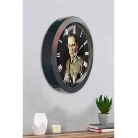 Resim Bahat Atatürk Salon Ofis Duvar Saati Gri Metal Çerçeve 36 cm 