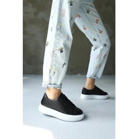 Resim Nilufarr Julia Siyah Hakiki Deri Kadın Sneaker 