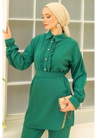 Resim Bestenur Fırfır Yaka Tunik Pantolon İkili Takım 930 - Yeşil 