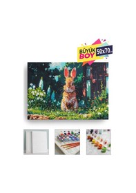 Resim Sayılarla Boyama Seti Numaralı Tuval Fırça Boya Dahil Kasnaklı Set 50x70 Cm - Tavşan 