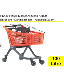 Resim Akdenizpos PK130 Plastik Market Alışveriş Arabası 130 Litre Turuncu 