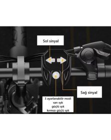 Resim Schulzz Uzaktan Kumandalı Bisiklet Stop Lambası – LED Sinyalli, Su Geçirmez, USB Şarjlı, Alarm Sesli 5m Arka Lamba 