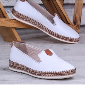 Resim Ghattix Feraz Hakiki Deri Babet Kadın Ayakkabı Beyaz 