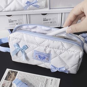 Resim Polyester Şeritli Kalem Kılıfı, Büyük Kapasiteli Yastıklı Makyaj Çantası, Dayanıklı Fermuarlı Masa Organizatörü, Okul, Ofis ve Profesyoneller için Çok Fonksiyonlu Kozmetik Depolama 