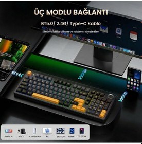 Resim Aula F99 Pro 3 Modlu Rgb Hot Swap Mekanik Star Vector Switch Kablosuz Makrolu Klavye Siyah 