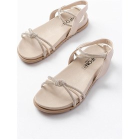 Resim 1001-1120 Bej Gümüş Taşlı Günlük Kadın Sandalet Bej 