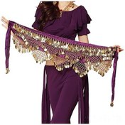 Resim Folinda Mor Kadife Ve Altın Madenli Beş Katlı Dans Bel Bağı - 75-108 Cm Kalça Ölçümü, Belly Ve Hint Dansı İçin Mor 